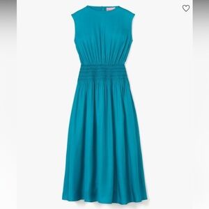 KATE SPADE Silk-blend Twill Smocked-waist Dress In Dark dress size small NWT
